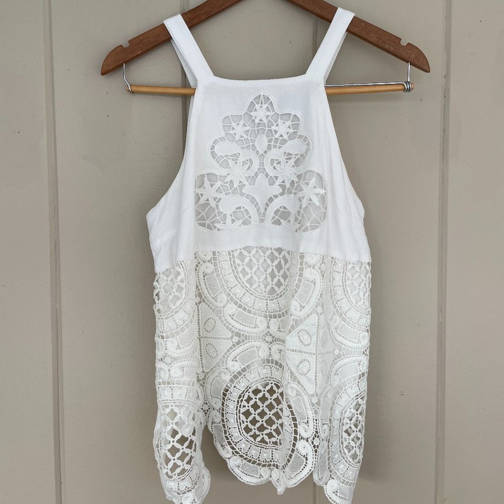 Francesca's Blue Rain size S White Eyelet Tank